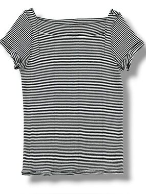 Free People We The Free Large Black White Striped Ahoy Boat Neck Knit Top GUC